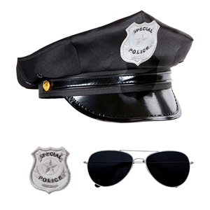 VESTITO CARNEVALE + ACCESSORI POLIZIOTTA VESTITO PISTOLA CALZE CAPPELLO OCCHIALI TG XL TRAVESTIMENTO - 0508 Adulto+2775P+4750R+95719 