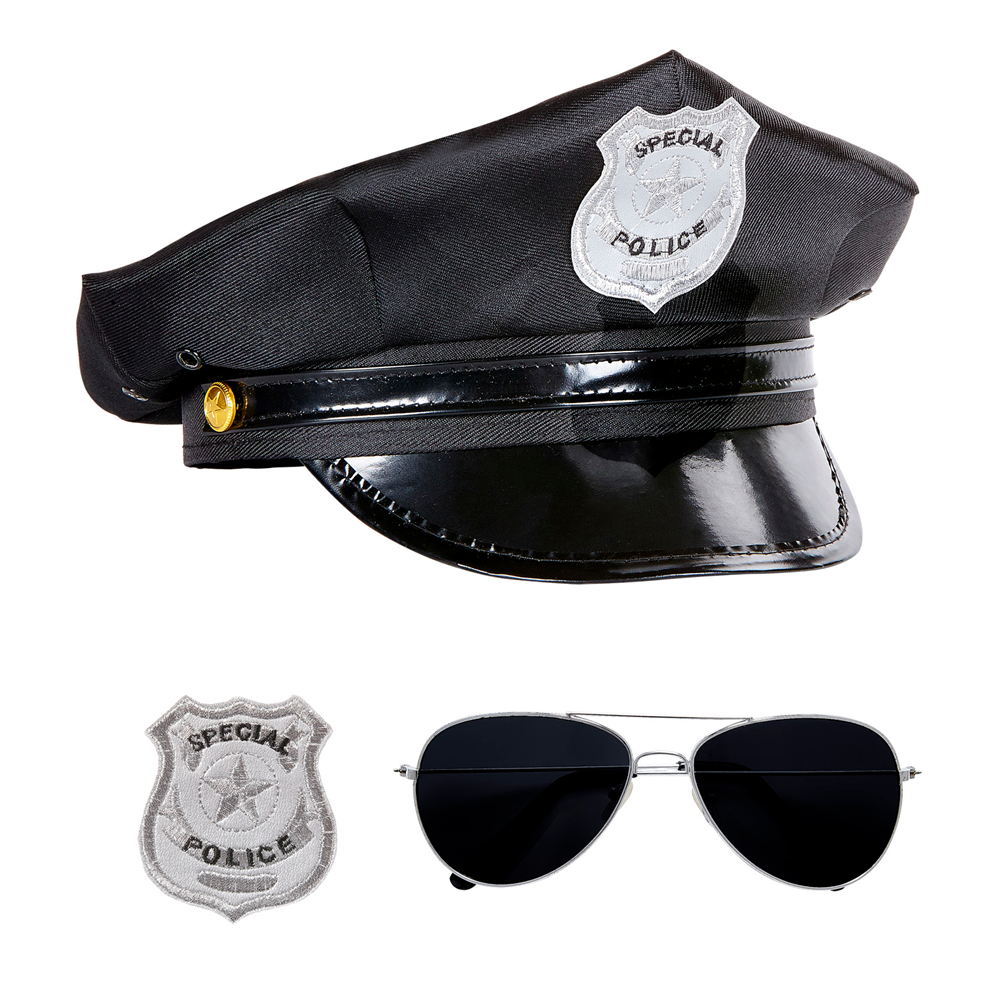VESTITO CARNEVALE + ACCESSORI POLIZIOTTA VESTITO PISTOLA CALZE CAPPELLO OCCHIALI TG XL TRAVESTIMENTO - 0508 Adulto+2775P+4750R+95719 
