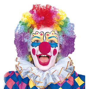 VESTITO CARNEVALE + ACCESSORI FUNNY CLOWN COSTUME PARRUCCA TROMBA SET TRUCCO CON NASO 2/13 ANNI TRAVESTIMENTO - 3858+4044N+74590+2720T