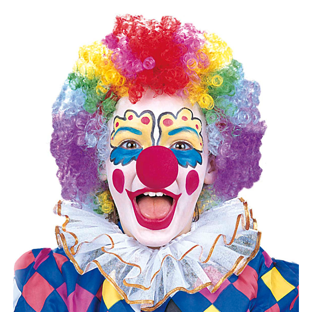 VESTITO CARNEVALE + ACCESSORI FUNNY CLOWN COSTUME PARRUCCA TROMBA SET TRUCCO CON NASO 2/13 ANNI TRAVESTIMENTO - 3858+4044N+74590+2720T