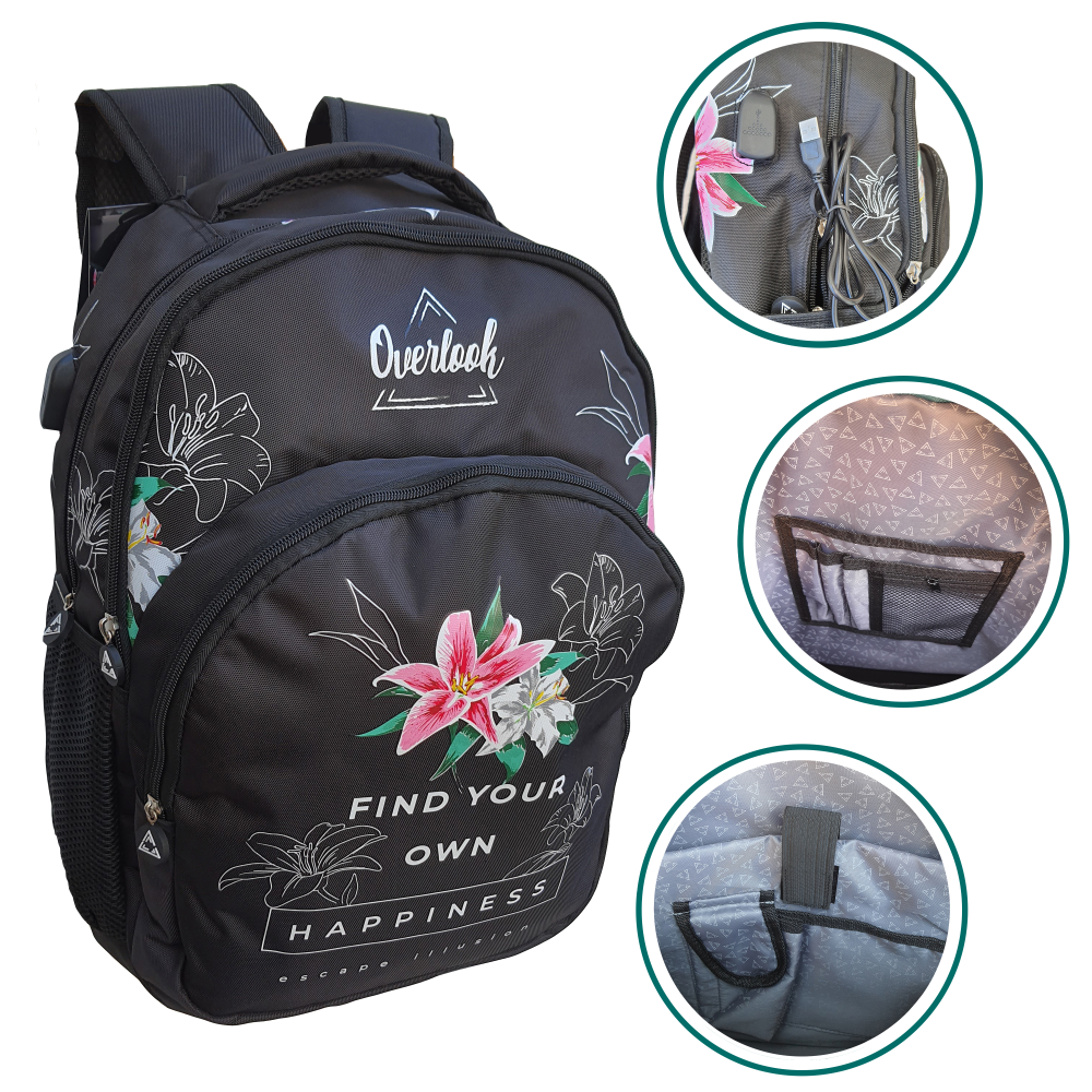 ZAINO OVERLOOK MULTITASCHE SCUOLA VIAGGIO TEMPO LIBERO 46x31x15 CM - OV0602A/N