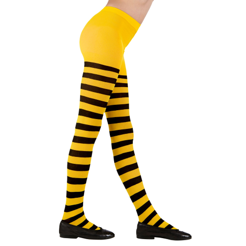 CALZE COLLANT APE RIGATE PARIGINE GIALLO-NERO ABITO TRAVESTIMENTO VESTITO CARNEVALE - 0124