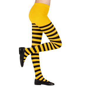 CALZE COLLANT APE RIGATE PARIGINE GIALLO-NERO ABITO TRAVESTIMENTO VESTITO CARNEVALE - 0124