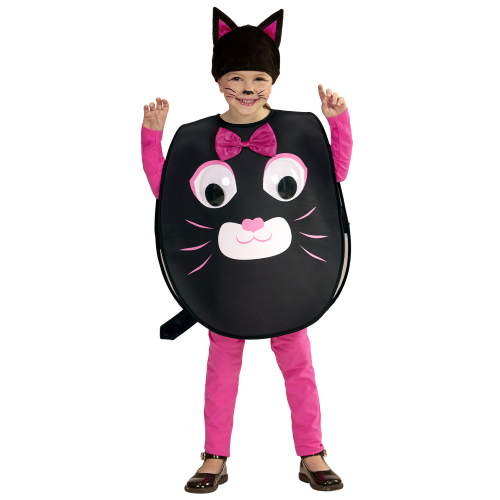 COSTUME VESTITO ABITO TRAVESTIMENTO CARNEVALE GATTO DAGLI OCCHI GRANDI PETTORINA E COPRICAPO 2/4 ANNI - 01473