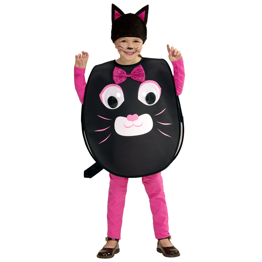 COSTUME VESTITO ABITO TRAVESTIMENTO CARNEVALE GATTO DAGLI OCCHI GRANDI PETTORINA E COPRICAPO 2/4 ANNI - 01473