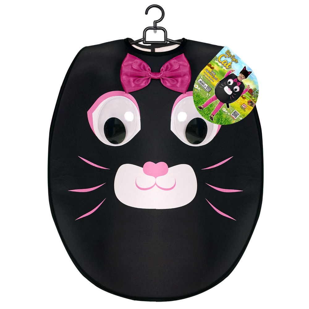 COSTUME VESTITO ABITO TRAVESTIMENTO CARNEVALE GATTO DAGLI OCCHI GRANDI PETTORINA E COPRICAPO 2/4 ANNI - 01473