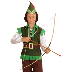 VESTITO CARNEVALE + ACCESSORI ROBIN HOOD CASACCA PANTALONI CAPPELLO ARCO 8/10 ANNI TRAVESTIMENTO - 3836+23935
