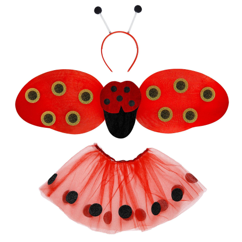 SET COCCINELLA ACCESSORI ALI CERCHIETTO GONNA VESTITO TRAVESTIMENTO CARNEVALE BAMBINA