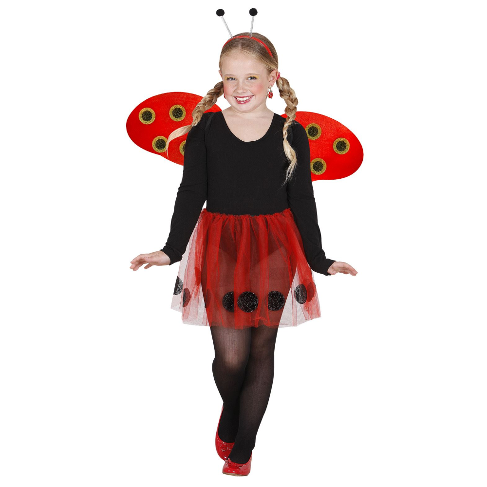 SET COCCINELLA ACCESSORI ALI CERCHIETTO GONNA VESTITO TRAVESTIMENTO CARNEVALE BAMBINA