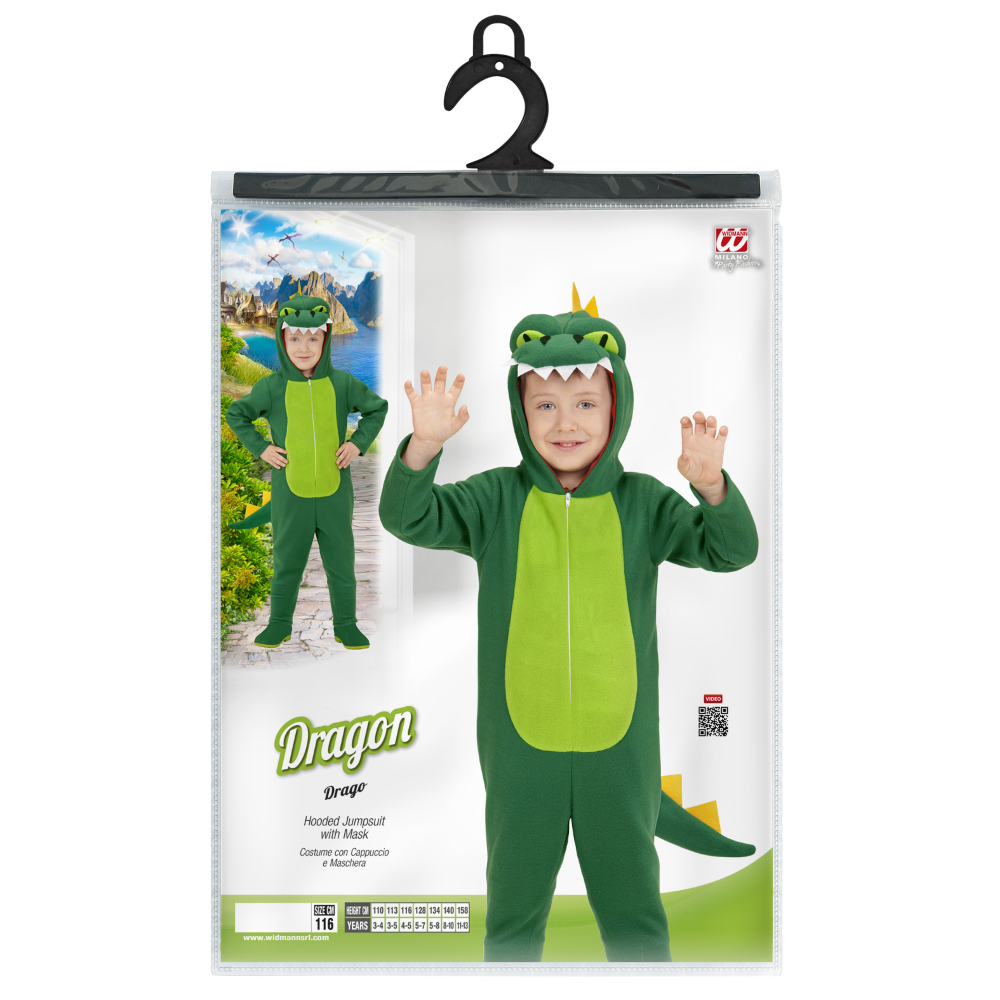 COSTUME VESTITO ABITO TRAVESTIMENTO CARNEVALE BAMBINO DRAGO DINOSAURO