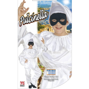 VESTITO CARNEVALE + ACCESSORI PULCINELLA COSTUME MASCHERA TRAVESTIMENTO (8/10 ANNI)