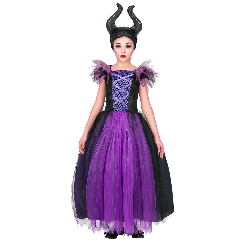 VESTITO CARNEVALE + ACCESSORI MALEFICA ABITO COPRICAPO E BASTONE MAGICO 14/16 ANNI TRAVESTIMENTO - 7024+52815