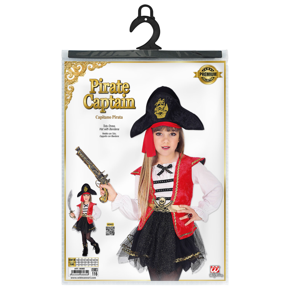 VESTITO CARNEVALE + ACCESSORI CAPITANO PIRATA VESTITO CAPPELLO SCIABOLA 4/5 ANNI TRAVESTIMENTO - 0698+7007B