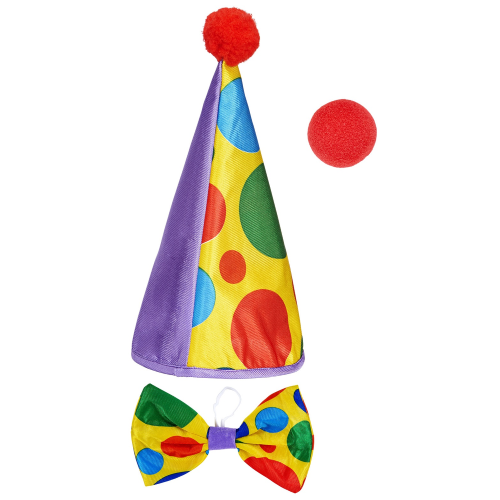 SET CLOWN CAPPELLO FARFALLINO NASO ACCESSORI VESTITO TRAVESTIMENTO CARNEVALE BAMBINO