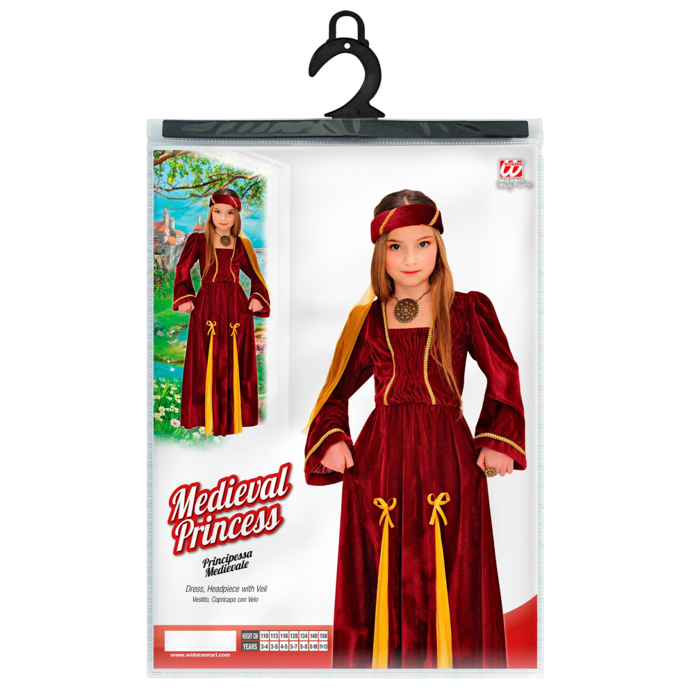 COSTUME VESTITO ABITO TRAVESTIMENTO CARNEVALE BAMBINA PRINCIPESSA MEDIEVALE - 1253