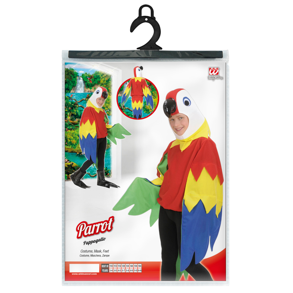 COSTUME VESTITO ABITO TRAVESTIMENTO CARNEVALE PAPPAGALLO COSTUME MASCHERA ZAMPE 5/10 ANNI - 4255