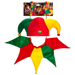SET TRAVESTIMENTO - GIULLARE - CAPPELLO, COLLARE - ACCESSORI ABITO VESTITO CARNEVALE