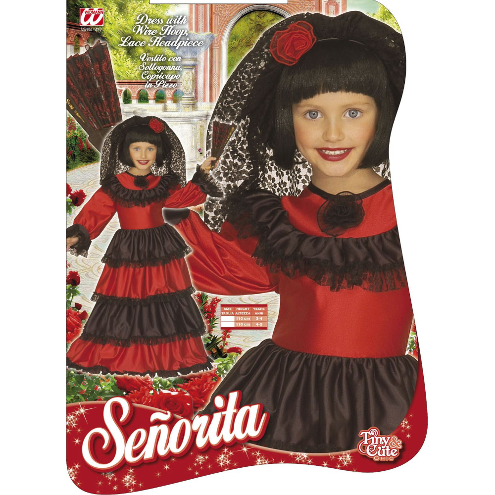 COSTUME VESTITO ABITO TRAVESTIMENTO CARNEVALE BAMBINA SENORITA VESTITO E COPRICAPO 3/5 ANNI - 4396E