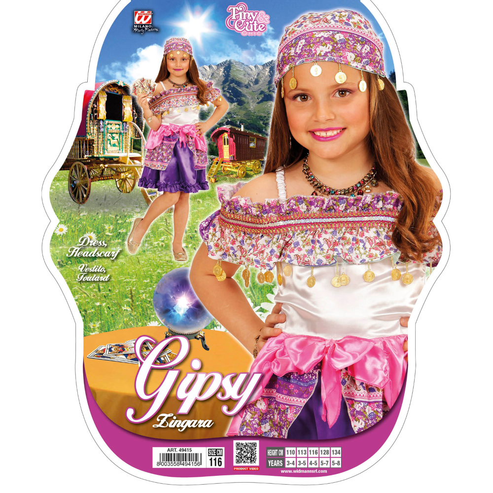 COSTUME VESTITO ABITO TRAVESTIMENTO CARNEVALE BAMBINA ZINGARA VESTITO E FOULARD 4/13 ANNI - 4941