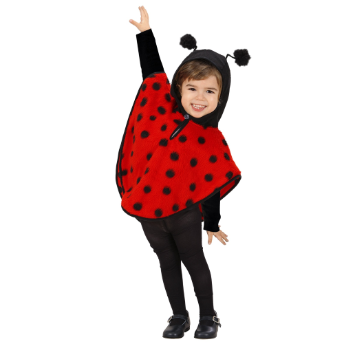 COSTUME VESTITO ABITO TRAVESTIMENTO CARNEVALE COCCINELLA PONCHO CON CAPPUCCIO 1/4 ANNI 