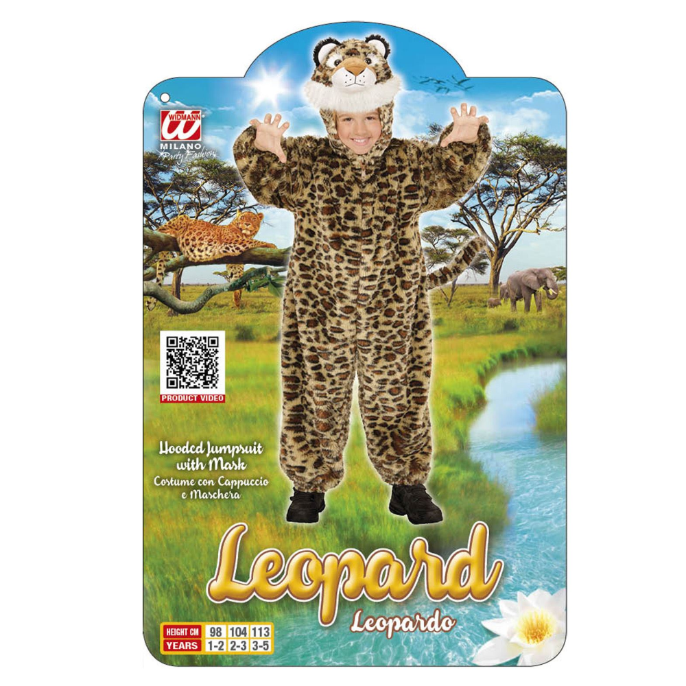COSTUME VESTITO ABITO TRAVESTIMENTO CARNEVALE LEOPARDO COSTUME CON CAPPUCCIO E MASCHERA 1/5 ANNI 9810 LEOPARDO