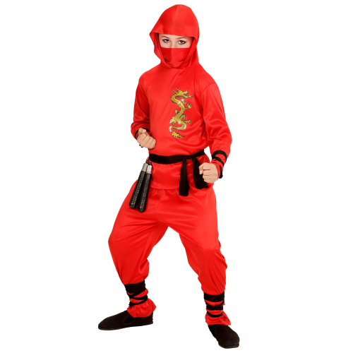 COSTUME VESTITO ABITO TRAVESTIMENTO CARNEVALE RED DRAGON NINJA CASACCA PANTALONI MASCHERA FASCE 4/10 ANNI - 1133