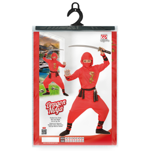 VESTITO CARNEVALE + ACCESSORI RED DRAGON NINJA COSTUME SPADA SAI 2/3 ANNI TRAVESTIMENTO - 0133+8711S