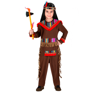 VESTITO CARNEVALE + ACCESSORI INDIANO COSTUME ASCIA TRAVESTIMENTO (4/5 ANNI)