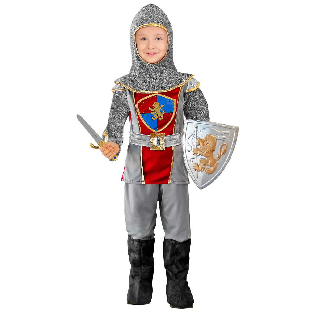 COSTUME VESTITO ABITO TRAVESTIMENTO CARNEVALE CAVALIERE MEDIEVALE CASACCA PANTALONI CAPPUCCIO COPRISTIVALI 2/5 ANNI - 0979