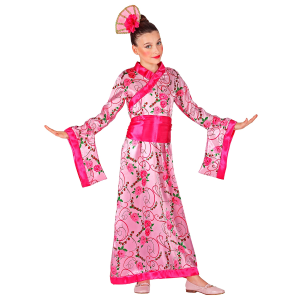VESTITO CARNENALE + ACCESSORI PRINCIPESSA ASIATICA VENTAGLIO TRAVESTIMENTO (5/7 ANNI)