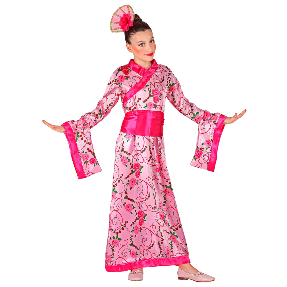 VESTITO CARNENALE + ACCESSORI PRINCIPESSA ASIATICA VENTAGLIO TRAVESTIMENTO (5/7 ANNI)