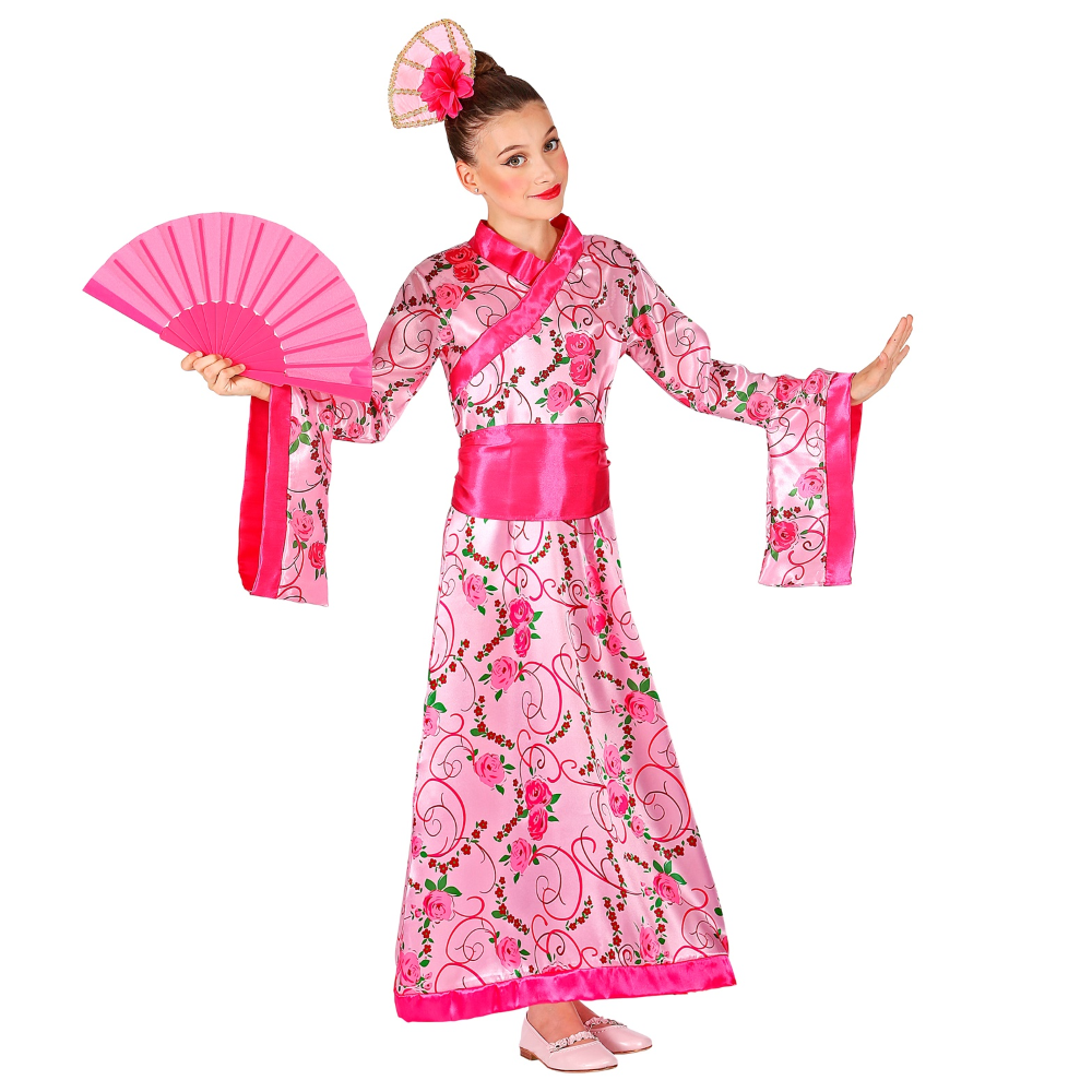 VESTITO CARNENALE + ACCESSORI PRINCIPESSA ASIATICA VENTAGLIO TRAVESTIMENTO (5/7 ANNI)