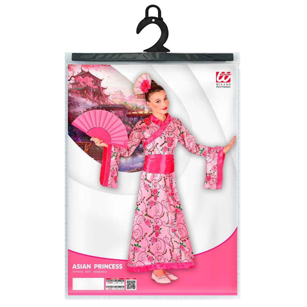 VESTITO CARNENALE + ACCESSORI PRINCIPESSA ASIATICA VENTAGLIO TRAVESTIMENTO (5/7 ANNI)