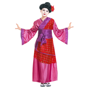 VESTITO CARNEVALE + ACCESSORI GEISHA GIAPPONESE KIMONO E CINTURA PARRUCCA 5/7 ANNI - 3871+01509