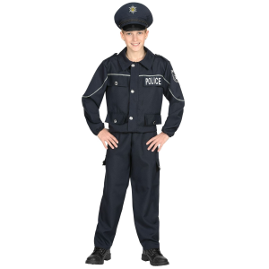 VESTITO CARNEVALE + ACCESSORI  POLIZIOTTO COSTUME PISTOLA MANGANELLO TRAVESTIMENTO 11/13 ANNI - 0446+2423P+2775P