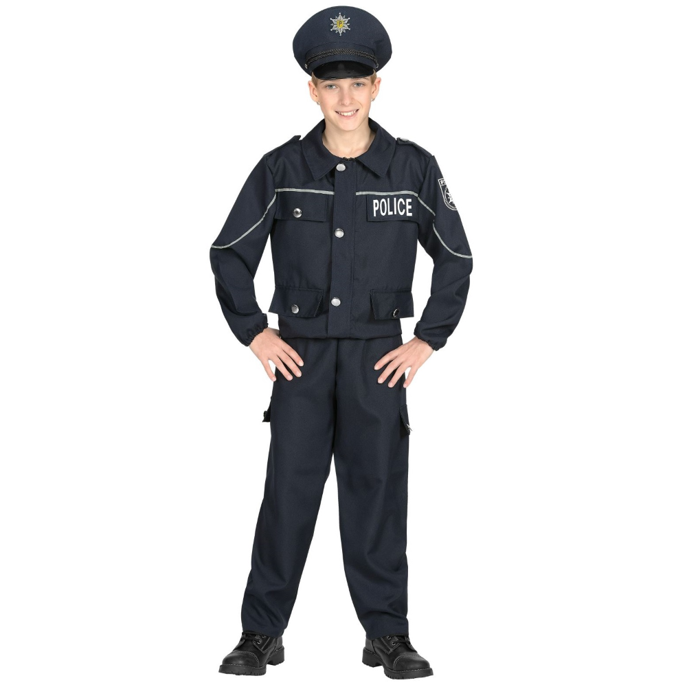 VESTITO CARNEVALE + ACCESSORI  POLIZIOTTO COSTUME PISTOLA MANGANELLO TRAVESTIMENTO 11/13 ANNI - 0446+2423P+2775P