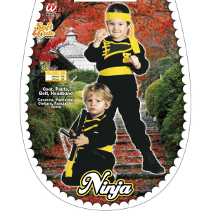 COSTUME VESTITO ABITO TRAVESTIMENTO CARNEVALE NINJA CASACCA PANTALONI CINTURA FASCIA 2/3 ANNI - 3613