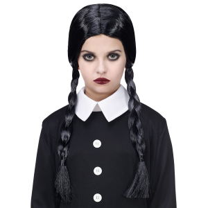 VESTITO CARNEVALE + ACCESSORI DARK GIRL VESTITO PARRUCCA TRAVESTIMENTO HALLOWEEN