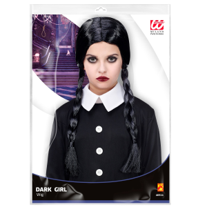 VESTITO CARNEVALE + ACCESSORI DARK GIRL VESTITO PARRUCCA TRAVESTIMENTO HALLOWEEN