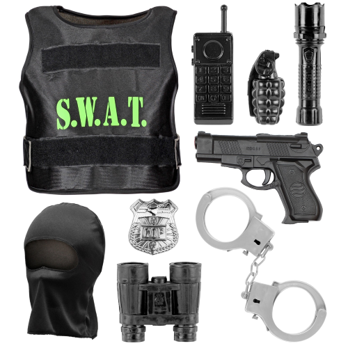 SET TRAVESTIMENTO SWAT ACCESSORI VESTITO TRAVESTIMENTO CARNEVALE BAMBINO - 00323