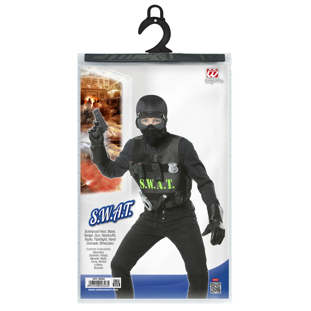 SET TRAVESTIMENTO SWAT ACCESSORI VESTITO TRAVESTIMENTO CARNEVALE BAMBINO - 00323