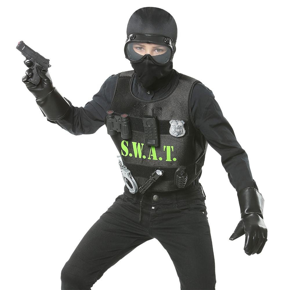 SET TRAVESTIMENTO SWAT ACCESSORI VESTITO TRAVESTIMENTO CARNEVALE BAMBINO - 00323