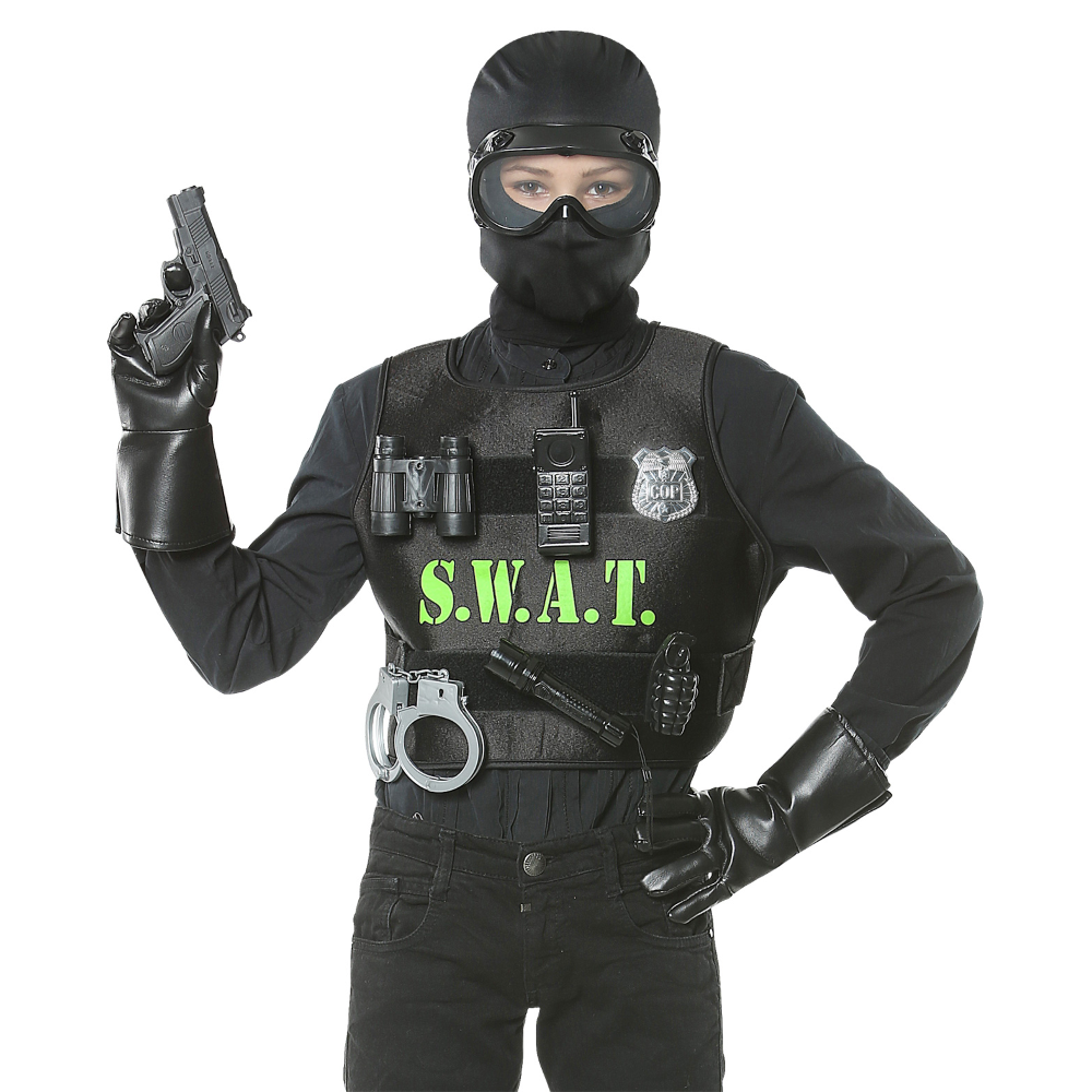 SET TRAVESTIMENTO SWAT ACCESSORI VESTITO TRAVESTIMENTO CARNEVALE BAMBINO - 00323