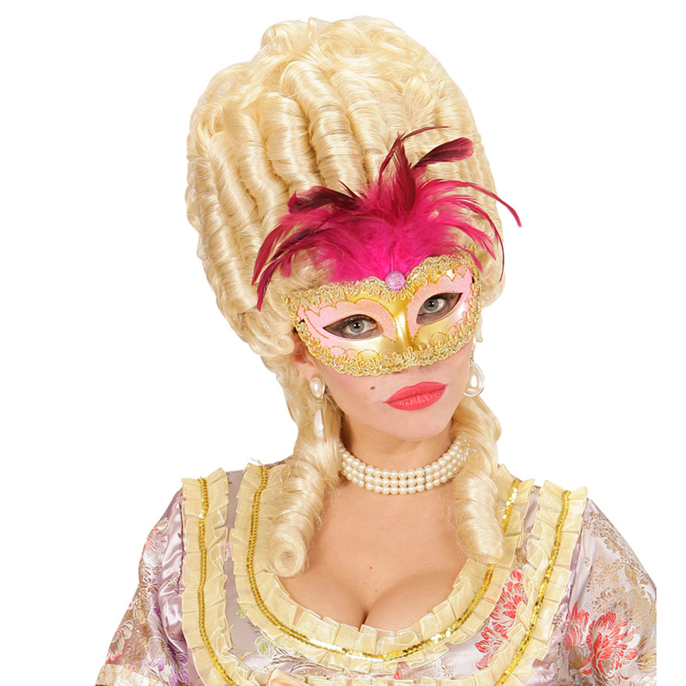 MASCHERA REALE ORO CON GEMME STRASS GLITTER E PIUME ACCESSORI PER ABITO VESTITO TRAVESTIMENTO CARNEVALE - 04698