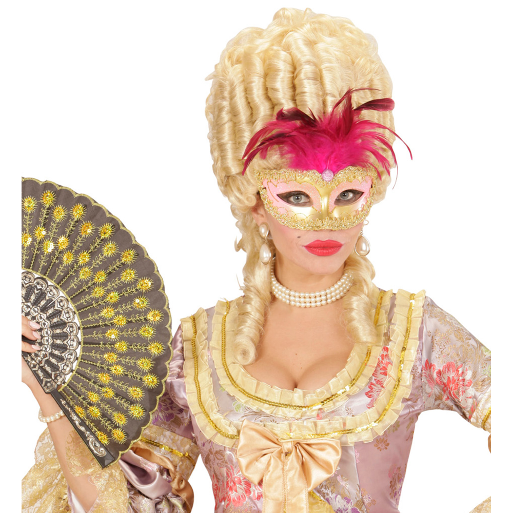 MASCHERA REALE ORO CON GEMME STRASS GLITTER E PIUME ACCESSORI PER ABITO VESTITO TRAVESTIMENTO CARNEVALE - 04698