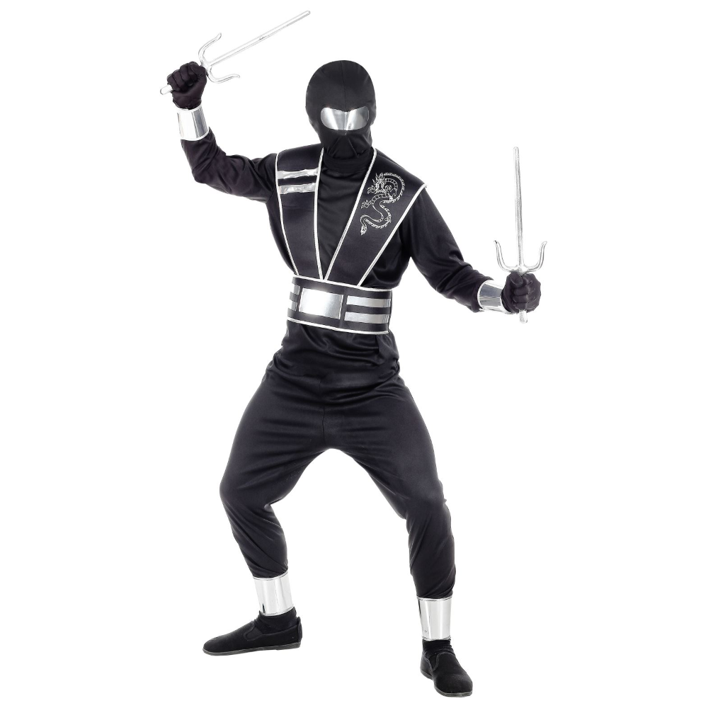 VESTITO CARNEVALE + ACCESSORI MIRROR NINJA COSTUME SPADA SAI 11/13 ANNI TRAVESTIMENTO - 0011+8711S