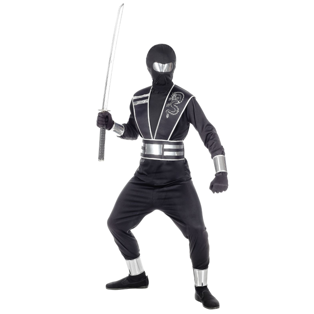 VESTITO CARNEVALE + ACCESSORI MIRROR NINJA COSTUME SPADA SAI 11/13 ANNI TRAVESTIMENTO - 0011+8711S