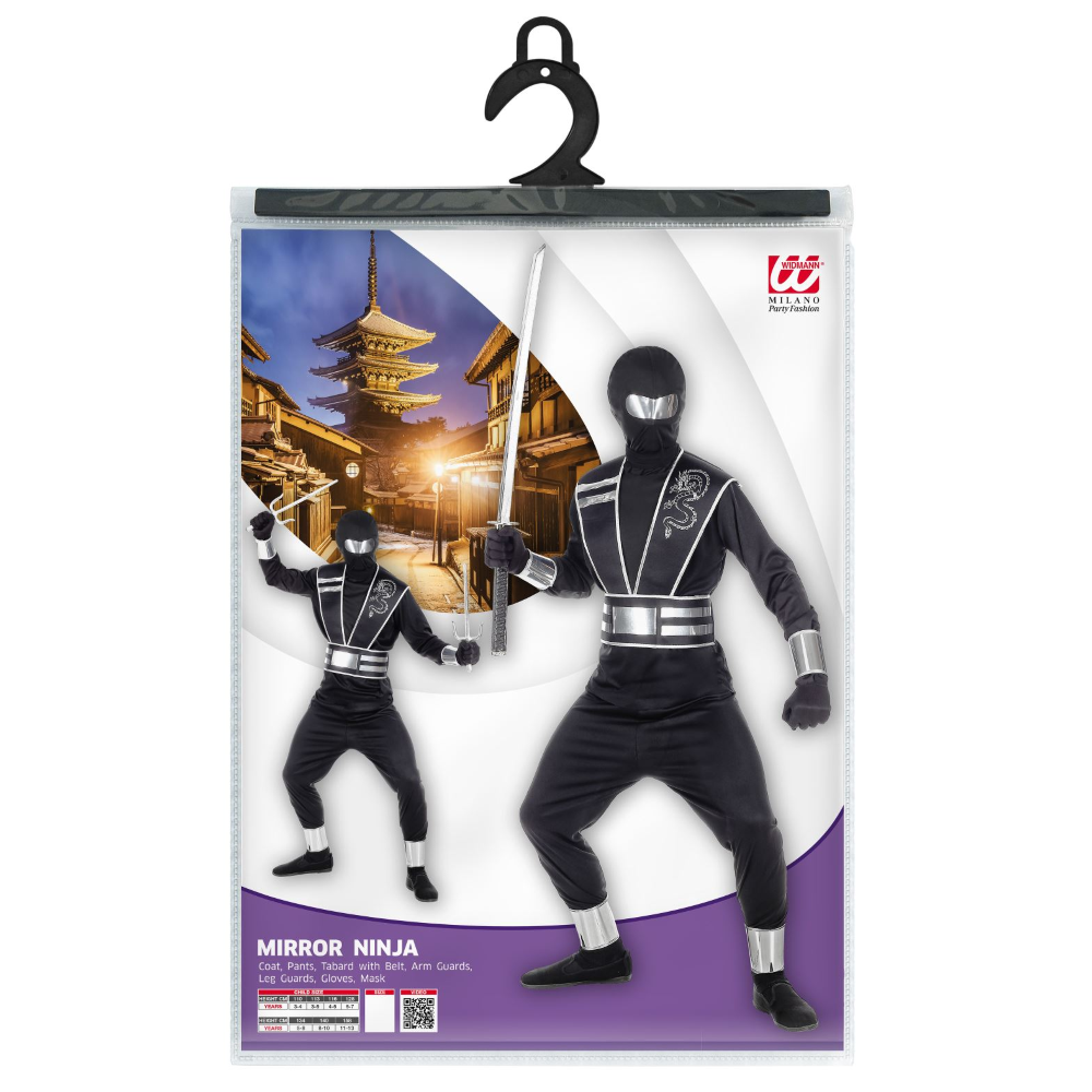 VESTITO CARNEVALE + ACCESSORI MIRROR NINJA COSTUME SPADA SAI 11/13 ANNI TRAVESTIMENTO - 0011+8711S
