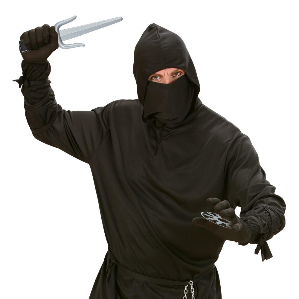 SET ARMI NINJA COPPIA SAI E 2 SHURIKEN ACCESSORI PER ABITO VESTITO TRAVESTIMENTO CARNEVALE BAMBINO