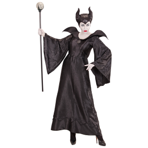 VESTITO CARNEVALE + ACCESSORI MALEFICA ABITO COPRICAPO E BASTONE MAGICO TAGLIA M TRAVESTIMENTO - 0370+52815